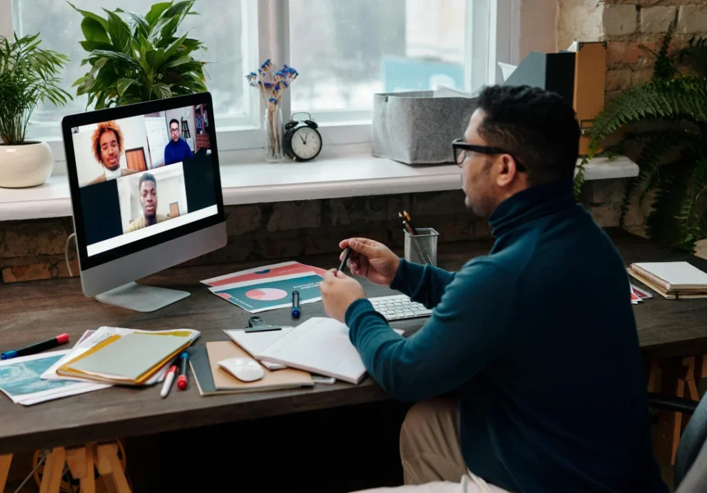 Administrative agency staff doing online interview